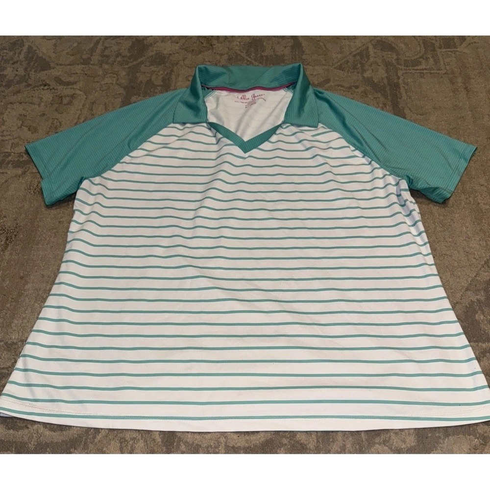 Lillie Green Womens XL Shirt Polo Teal Striped Golf Polo Size‎ x-Large